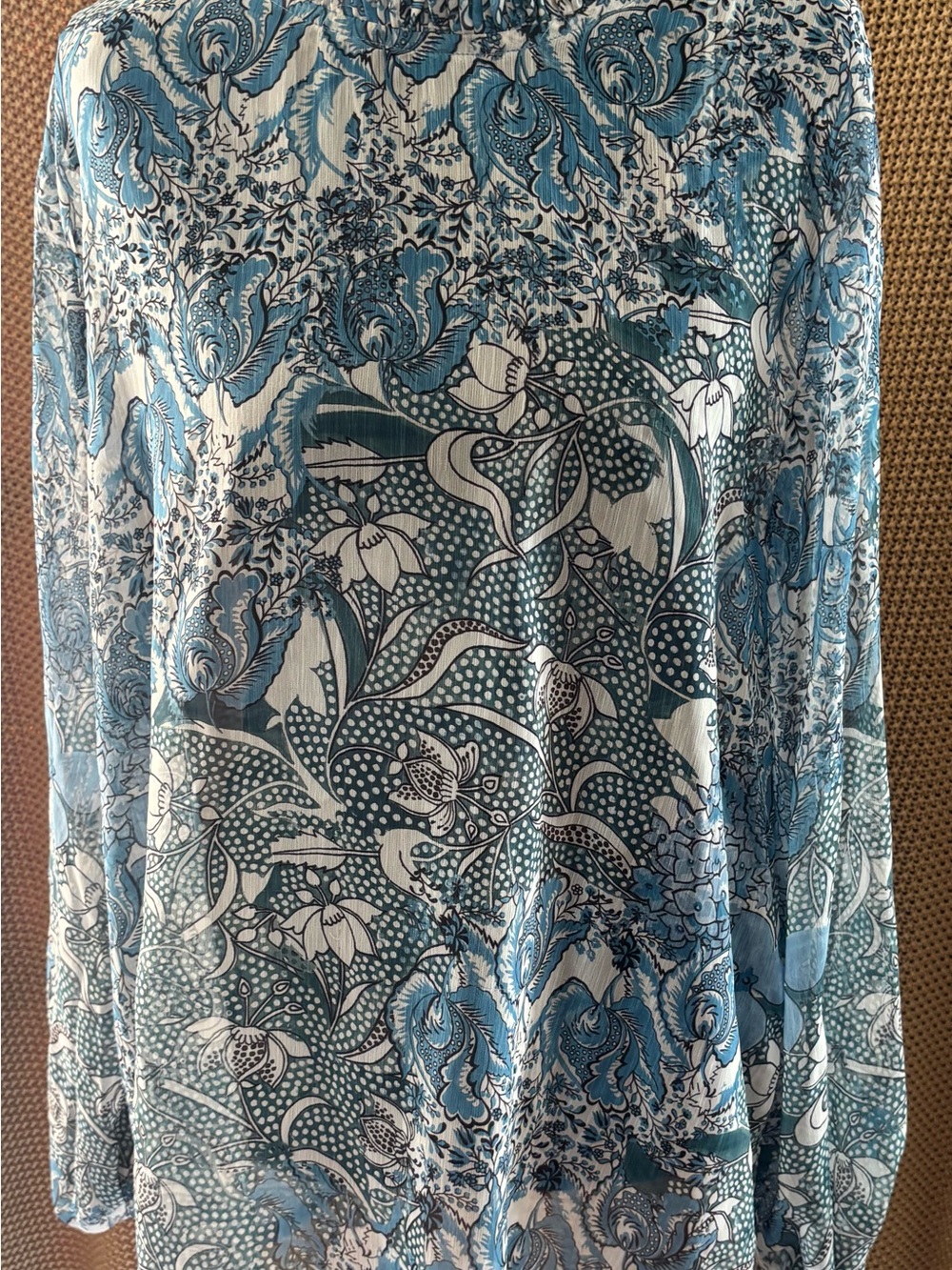 Cost Plus World Market Blue & White Floral Tunic Blouse